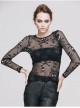 Punk Black Skull Knit Long-Sleeve Open-Neck Round Collar Elastic Shirt