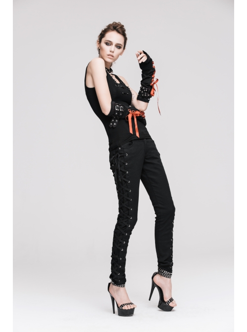 Burnt-out Hole Resin Spike Metal Ring Sleeveless Black Punk Vest