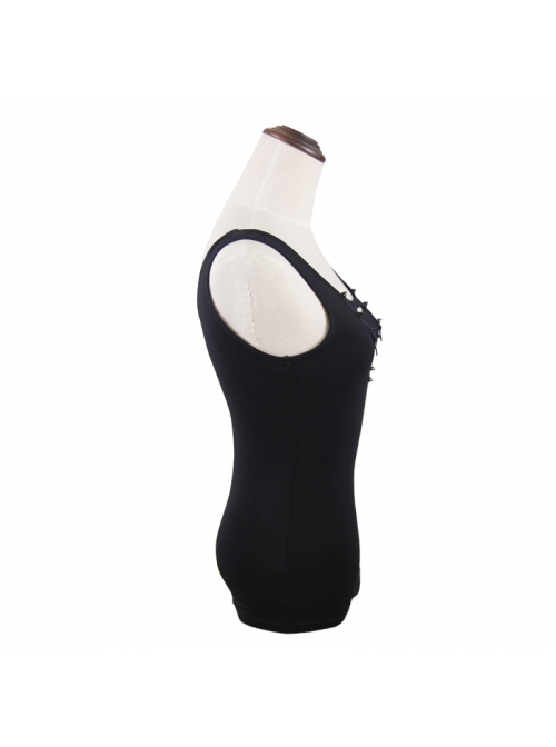 Burnt-out Hole Resin Spike Metal Ring Sleeveless Black Punk Vest