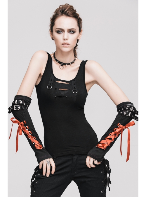 Burnt-out Hole Resin Spike Metal Ring Sleeveless Black Punk Vest