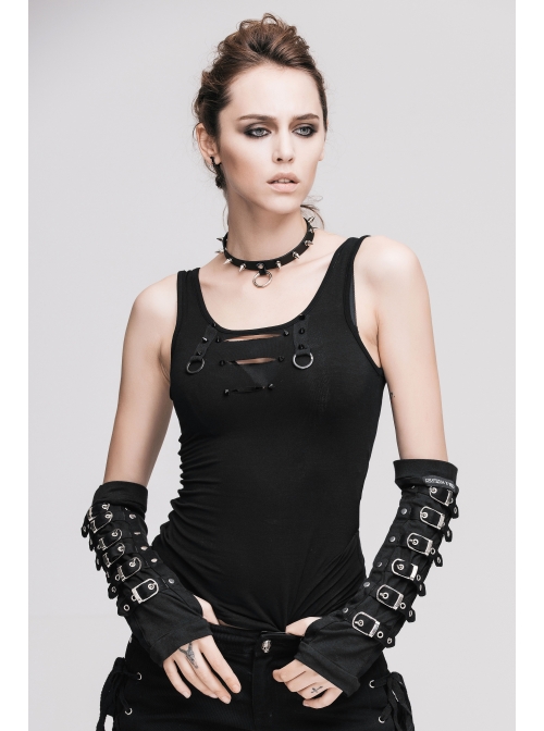 Burnt-out Hole Resin Spike Metal Ring Sleeveless Black Punk Vest