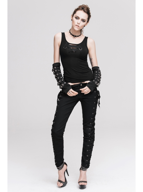 Burnt-out Hole Resin Spike Metal Ring Sleeveless Black Punk Vest