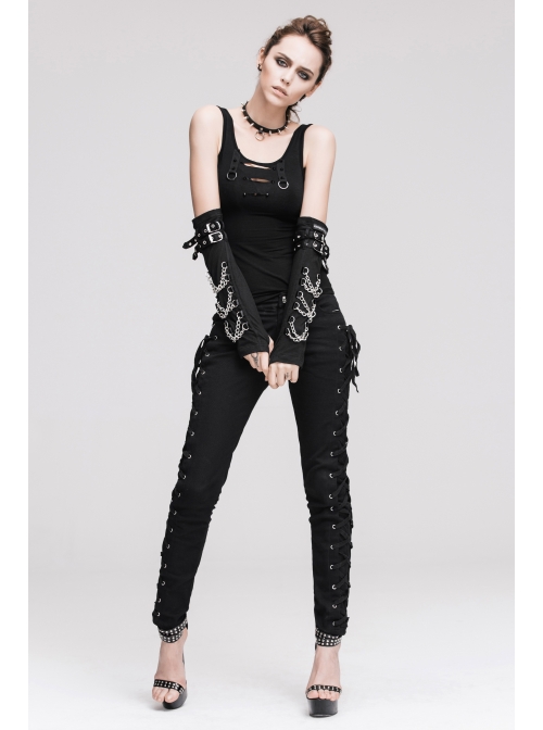 Burnt-out Hole Resin Spike Metal Ring Sleeveless Black Punk Vest