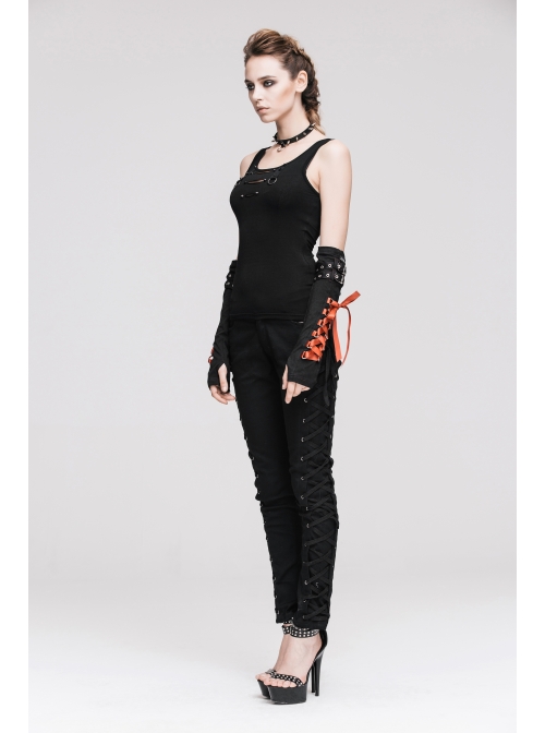 Burnt-out Hole Resin Spike Metal Ring Sleeveless Black Punk Vest