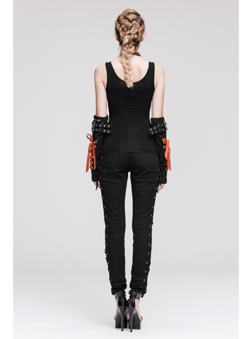 Burnt-out Hole Resin Spike Metal Ring Sleeveless Black Punk Vest