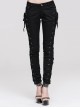 Punk Side Metal Buttonholes With Rope Straps Stretch Black Pants
