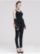 Punk Side Metal Buttonholes With Rope Straps Stretch Black Pants