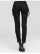 Punk Side Metal Buttonholes With Rope Straps Stretch Black Pants