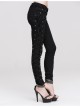 Punk Side Metal Buttonholes With Rope Straps Stretch Black Pants