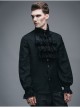 Gothic Black Ruffled Lace Button-Up Micro-bullet Chiffon Long Sleeve Shirt