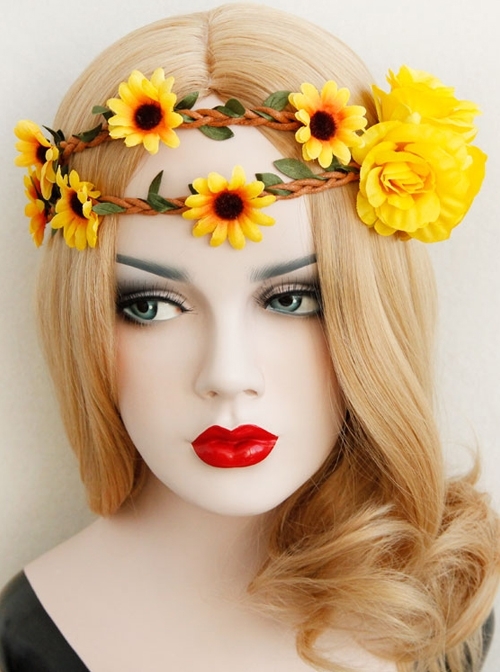 Yellow Sunflower Cane Christmas Prom Seaside Holiday Garland Elastic Hair Tie Rope