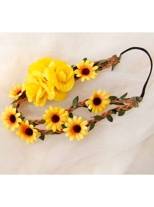 Yellow Sunflower Cane Christmas Prom Seaside Holiday Garland Elastic Hair Tie Rope
