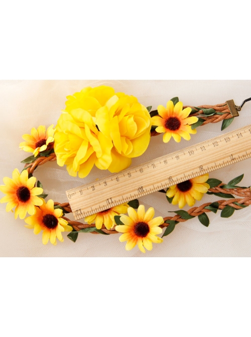 Yellow Sunflower Cane Christmas Prom Seaside Holiday Garland Elastic Hair Tie Rope