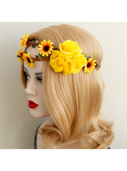Yellow Sunflower Cane Christmas Prom Seaside Holiday Garland Elastic Hair Tie Rope