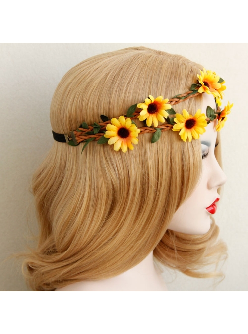 Yellow Sunflower Cane Christmas Prom Seaside Holiday Garland Elastic Hair Tie Rope