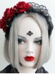 Vintage Burgundy Flannel Rose Flower Christmas Palace Black Lace Gothic Lolita Witch Maid Wide Headband