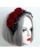 Vintage Burgundy Flannel Rose Flower Christmas Palace Black Lace Gothic Lolita Witch Maid Wide Headband