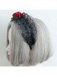 Vintage Burgundy Flannel Rose Flower Christmas Palace Black Lace Gothic Lolita Witch Maid Wide Headband