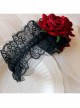 Vintage Burgundy Flannel Rose Flower Christmas Palace Black Lace Gothic Lolita Witch Maid Wide Headband