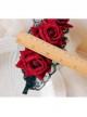 Vintage Burgundy Flannel Rose Flower Christmas Palace Black Lace Gothic Lolita Witch Maid Wide Headband