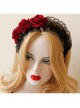 Vintage Burgundy Flannel Rose Flower Christmas Palace Black Lace Gothic Lolita Witch Maid Wide Headband