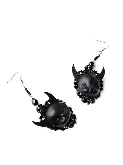 Gothic Black Demon Death Exaggerated Halloween Earrings
