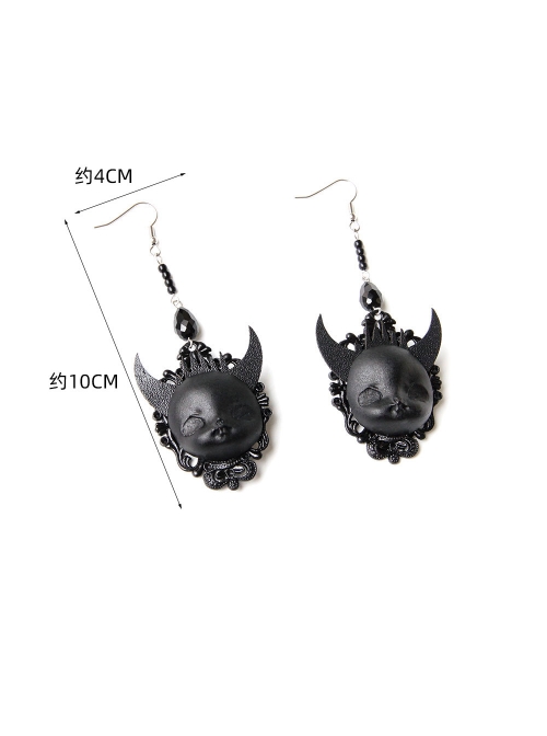 Gothic Black Demon Death Exaggerated Halloween Earrings