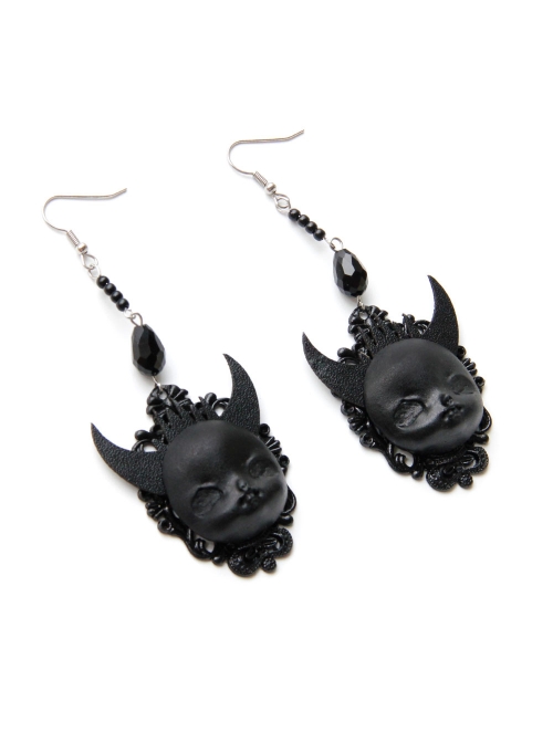 Gothic Black Demon Death Exaggerated Halloween Earrings