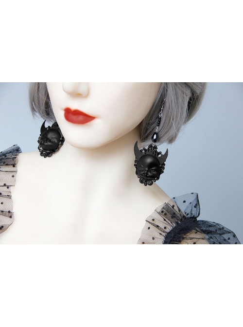 Gothic Black Demon Death Exaggerated Halloween Earrings