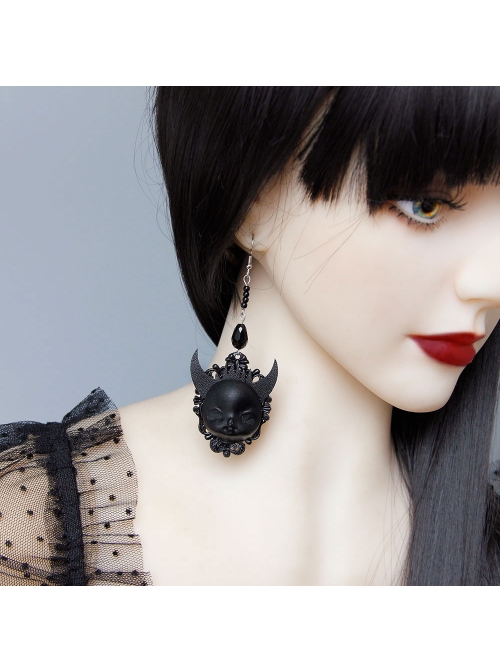 Gothic Black Demon Death Exaggerated Halloween Earrings