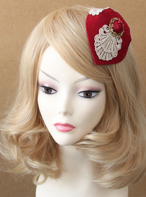 Retro Small Hat Headdress British Ladies Wine Red Hat Hairpin Bridal Jewelry Big Side Clip