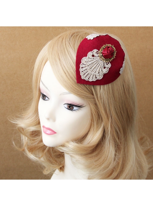 Retro Small Hat Headdress British Ladies Wine Red Hat Hairpin Bridal Jewelry Big Side Clip