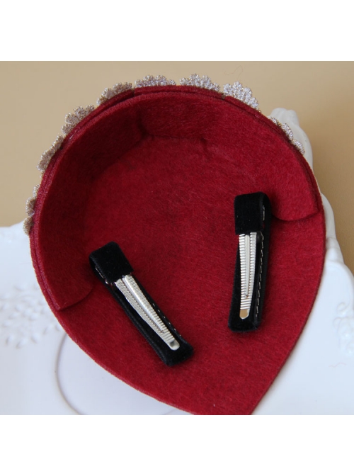 Retro Small Hat Headdress British Ladies Wine Red Hat Hairpin Bridal Jewelry Big Side Clip
