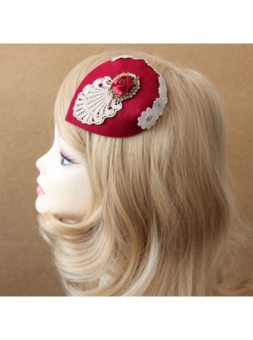 Retro Small Hat Headdress British Ladies Wine Red Hat Hairpin Bridal Jewelry Big Side Clip
