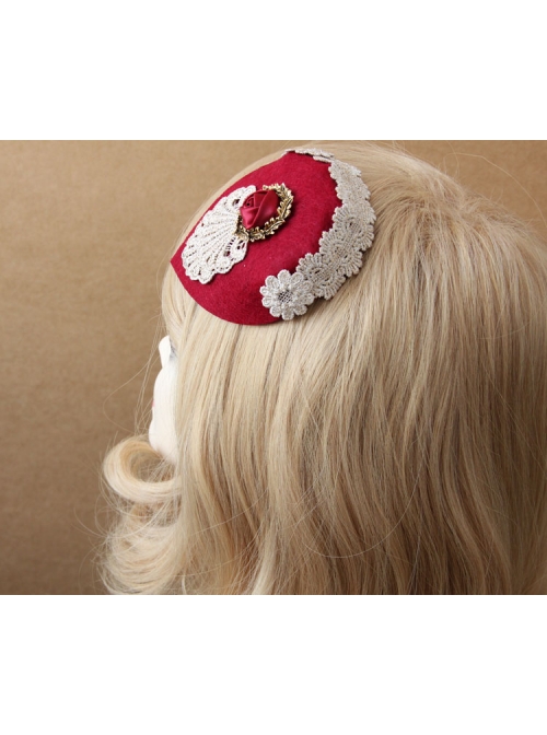 Retro Small Hat Headdress British Ladies Wine Red Hat Hairpin Bridal Jewelry Big Side Clip