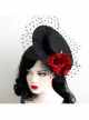 Retro Sexy Wine Red Rose Net Yarn Flower Top Hat Hairpin Nightclub Party Masquerade Party Accessories