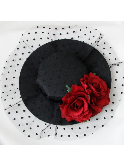 Retro Sexy Wine Red Rose Net Yarn Flower Top Hat Hairpin Nightclub Party Masquerade Party Accessories