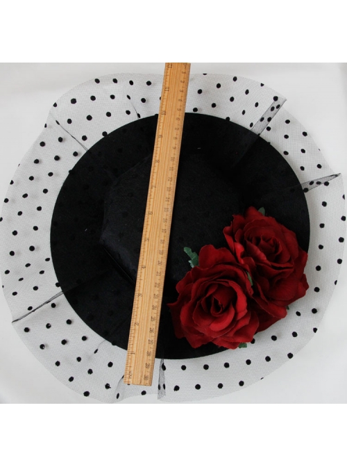 Retro Sexy Wine Red Rose Net Yarn Flower Top Hat Hairpin Nightclub Party Masquerade Party Accessories