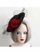 Retro Sexy Wine Red Rose Net Yarn Flower Top Hat Hairpin Nightclub Party Masquerade Party Accessories