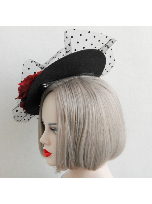 Retro Sexy Wine Red Rose Net Yarn Flower Top Hat Hairpin Nightclub Party Masquerade Party Accessories
