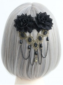 Gothic Lace Black Fringed Flowers Handmade Headdress Fashion Top Clip Hair Accessories
