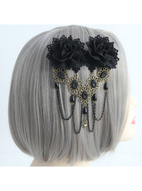 Gothic Lace Black Fringed Flowers Handmade Headdress Fashion Top Clip Hair Accessories
