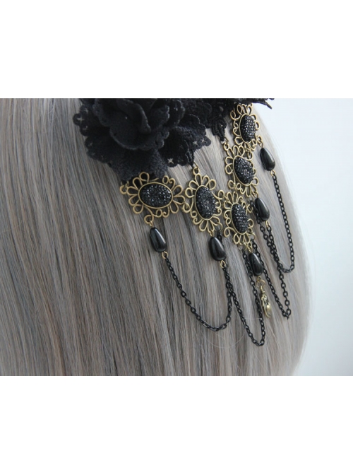 Gothic Lace Black Fringed Flowers Handmade Headdress Fashion Top Clip Hair Accessories
