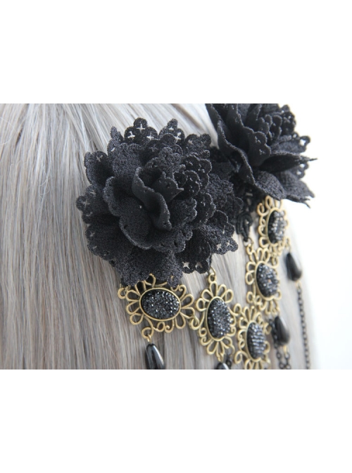 Gothic Lace Black Fringed Flowers Handmade Headdress Fashion Top Clip Hair Accessories