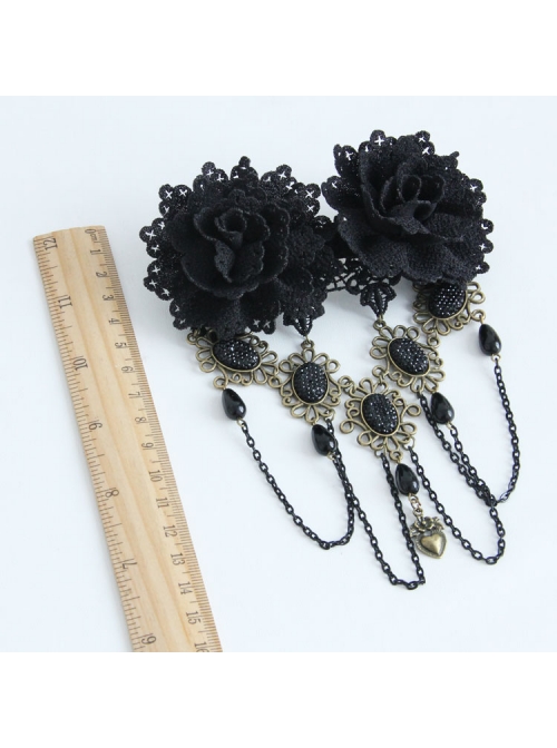Gothic Lace Black Fringed Flowers Handmade Headdress Fashion Top Clip Hair Accessories