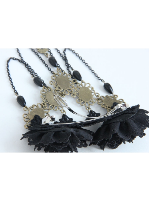 Gothic Lace Black Fringed Flowers Handmade Headdress Fashion Top Clip Hair Accessories