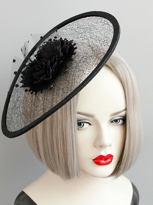 Black Exaggerated Net Yarn Flower Top Hat Retro Banquet Hat Head Accessories