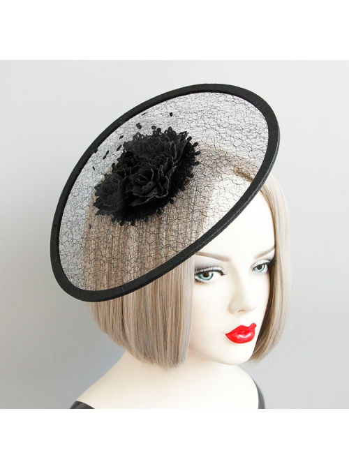 Black Exaggerated Net Yarn Flower Top Hat Retro Banquet Hat Head Accessories