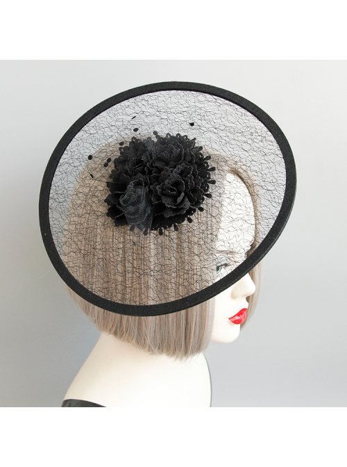 Black Exaggerated Net Yarn Flower Top Hat Retro Banquet Hat Head Accessories