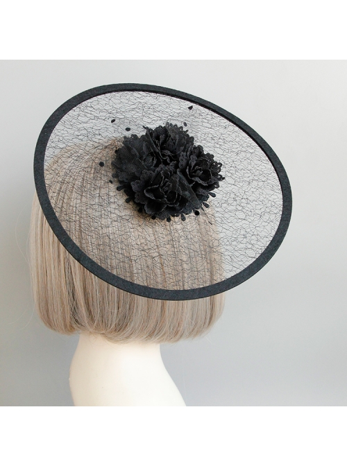 Black Exaggerated Net Yarn Flower Top Hat Retro Banquet Hat Head Accessories